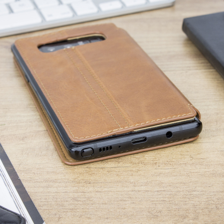 Olixar Slim Genuine Leather Samsung Galaxy Note 8 Plånboksfodral -Brun
