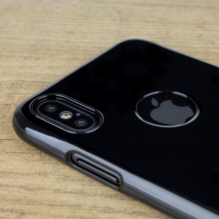 Coque iPhone X Olixar FlexiShield avec logo Apple visible – Jet black