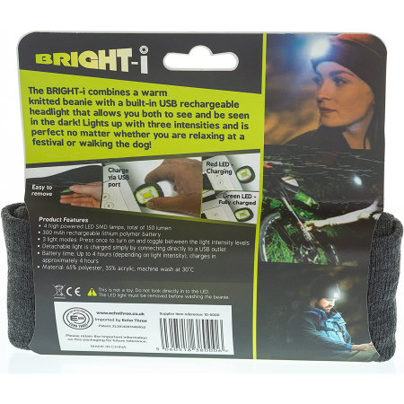 Bright-i Beanie Hat with Rechargeable LED Headlamp Light