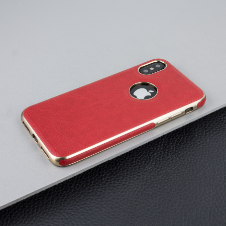olixar makamae leather-style iphone x case - red