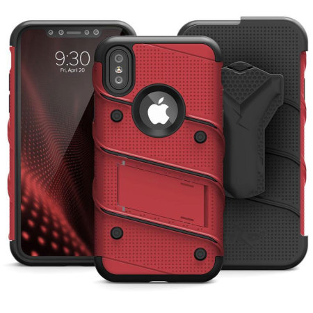 Funda iPhone X Zizo Bolt Series con clip de cinturón - Roja/Negra