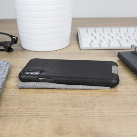 Coque iPhone X Vaja Grip en cuir supérieur véritable – Noire