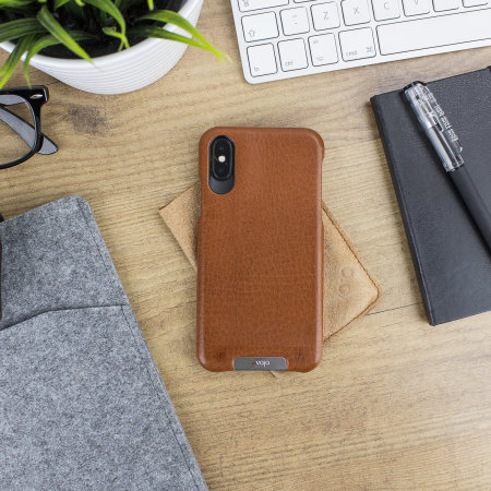 Coque iPhone X Vaja Grip en cuir supérieur véritable – Marron