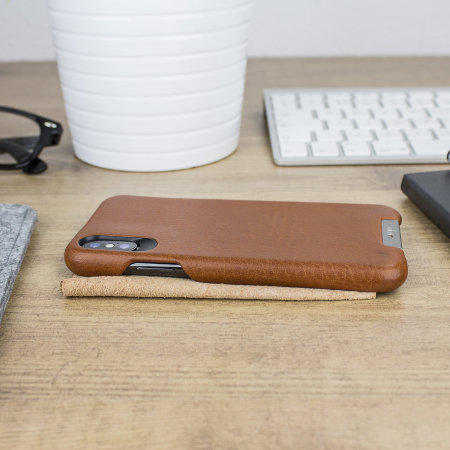 Coque iPhone X Vaja Grip en cuir supérieur véritable – Marron