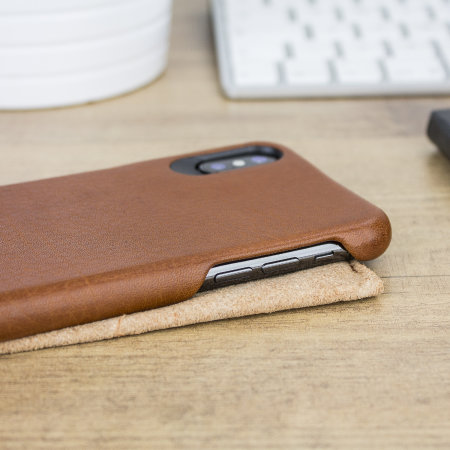 Coque iPhone X Vaja Grip en cuir supérieur véritable – Marron