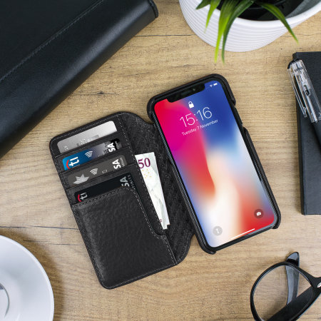 Housse iPhone X Vaja Portefeuille Agenda Cuir Premium - Noire