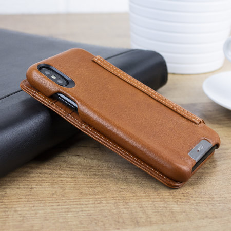 Funda iPhone X Vaja Wallet Agenda de Piel - Marrón