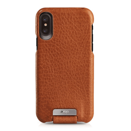 Vaja Top Flip iPhone X Premium Leather Flip Case - Tan