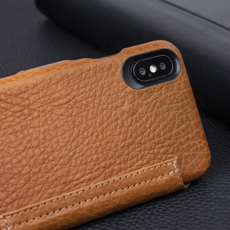 Vaja Agenda MG iPhone X Premium Leder Flip Case in Tan