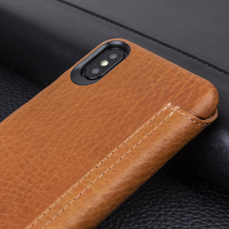 Vaja Agenda MG iPhone X Premium Leather Flip Case - Tan