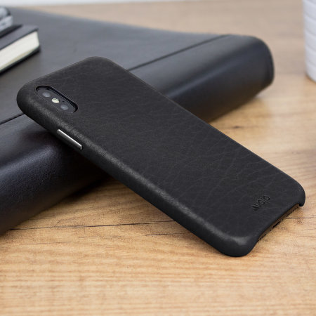 Coque iPhone X Vaja Grip Slim Slim en cuir supérieur véritable – Noire