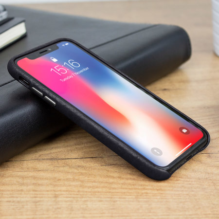 Coque iPhone X Vaja Grip Slim Slim en cuir supérieur véritable – Noire