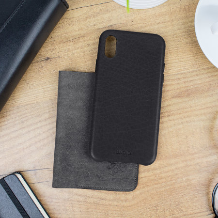 Coque iPhone X Vaja Grip Slim Slim en cuir supérieur véritable – Noire