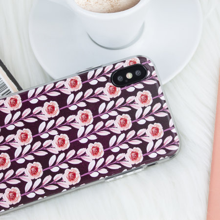 LoveCases iPhone X Gel Case - Maroon Floral Art