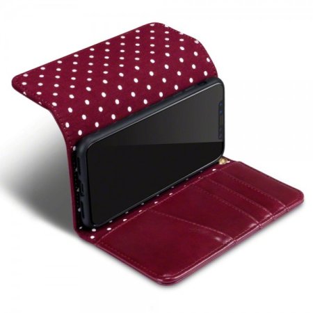 iPhone X Tri Fold Leather Style Purse Wallet Case Polka Dot Red