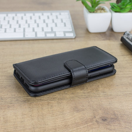 Funda iPhone X Olixar de Piel Estilo Cartera - Negra