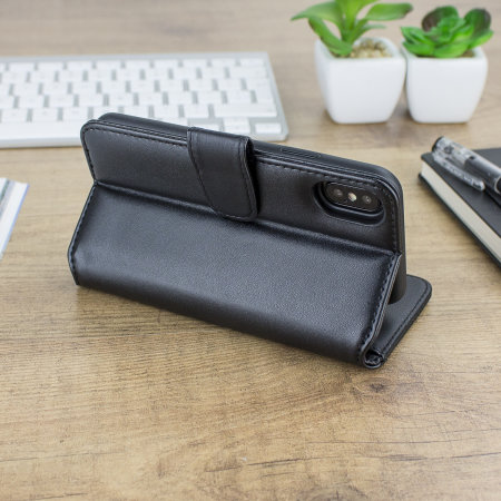iPhone X Genuine Leather Wallet Case - Black