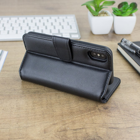 iphone x genuine leather wallet case - black