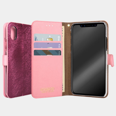 Hansmare Calf iPhone X Wallet Case - Wine Pink