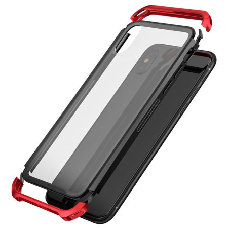 iPhone X Bumper Case - Luphie Metal and Tempered Glass - Red / Black