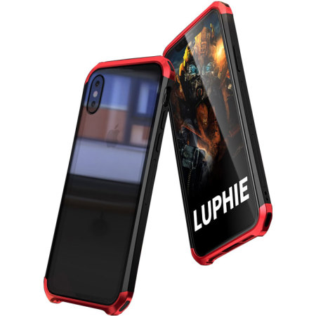 iPhone X Bumper Case - Luphie Metal and Tempered Glass - Red / Black