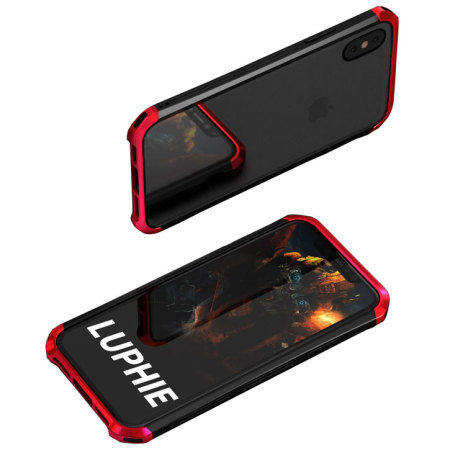 iPhone X Bumper Case - Luphie Metal and Tempered Glass - Red / Black