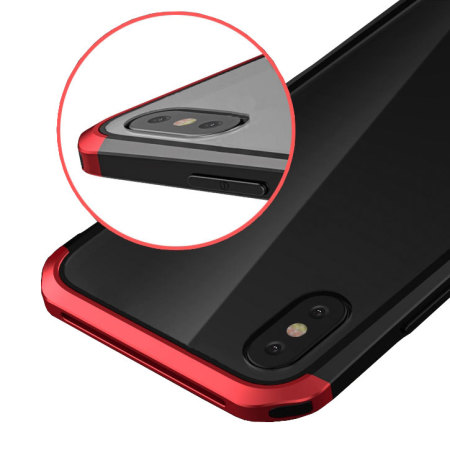 iPhone X Bumper Case - Luphie Metal and Tempered Glass - Red / Black