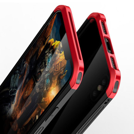 iPhone X Bumper Case - Luphie Metal and Tempered Glass - Red / Black