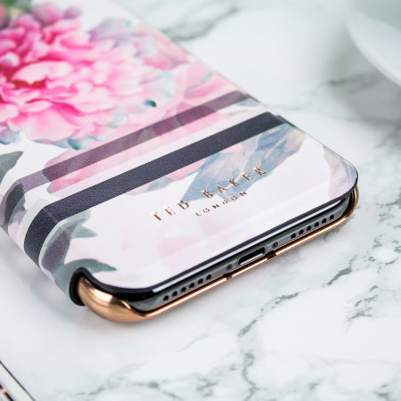 Ted Baker Painted Posie June iPhone X Mirror Folio Case - Baby Pink