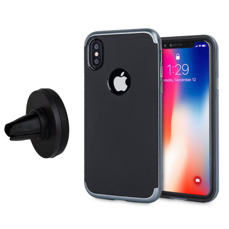 Olixar XDuo iPhone X Tough Case & Vent Mount Combo - Metallic Grey