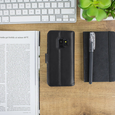 Housse Samsung Galaxy S9 Olixar Portefeuille en cuir véritable – Noire