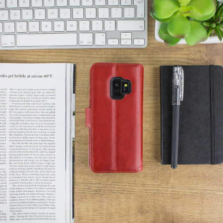 Samsung Galaxy S9 Genuine Leather Plånboksfodral - Röd