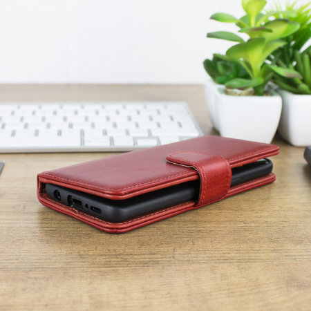 Samsung Galaxy S9 Genuine Leather Wallet Case - Olixar Red