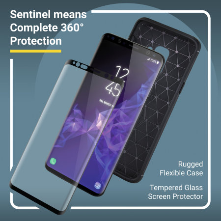 Samsung Galaxy S9 Case and Glass Screen Protector - Olixar Sentinel