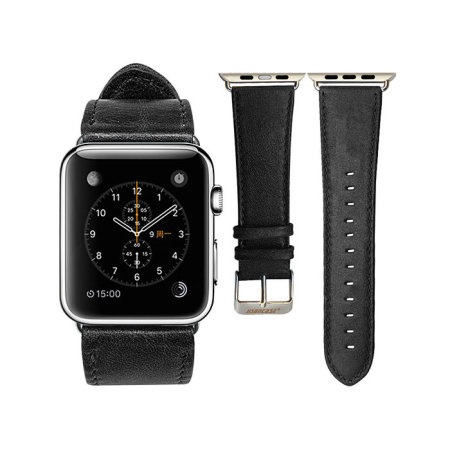 Jison 38mm Genuine Leather Apple Watchband - Black