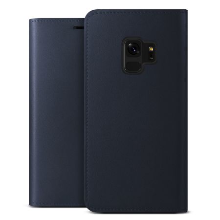 VRS Design Genuine Leather Diary Samsung Galaxy S9 Wallet Case - Navy