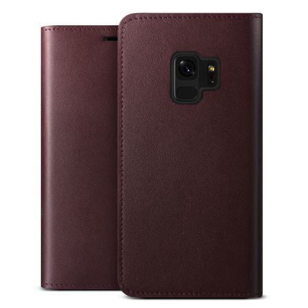 VRS Design Genuine Leather Diary Samsung Galaxy S9 Wallet Case - Wine