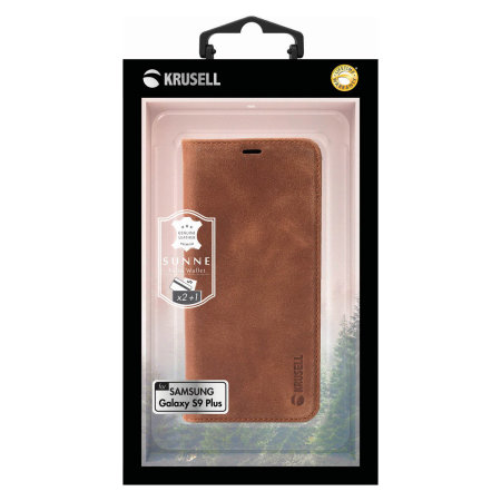 Krusell Sunne 4 Karten Galaxy S9 Plus Folio Geldtasche Hülle - Cognac