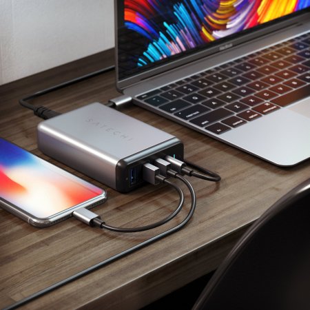 Satechi 75W 4 Port USB Charging Hub W/ PD USB-C Port For Laptops- Grey