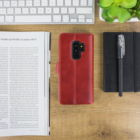 Samsung Galaxy S9 Plus Genuine Leather Wallet Case - Olixar Red