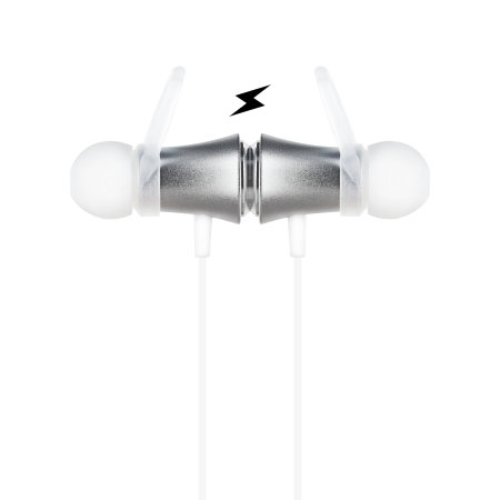 Plug 'N' Go Wireless Bluetooth Earphones with Mic - White / Silver