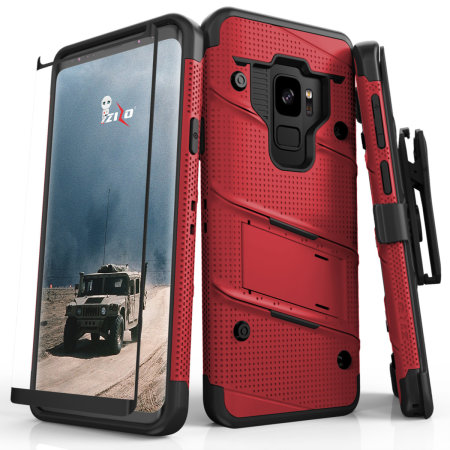 Zizo Bolt Samsung Galaxy S9 Tough Case & Screen Protector - Red
