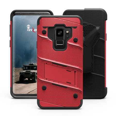 Zizo Bolt Series Samsung Galaxy S9 Tough Case Hülle & Gürtelclip - Rot