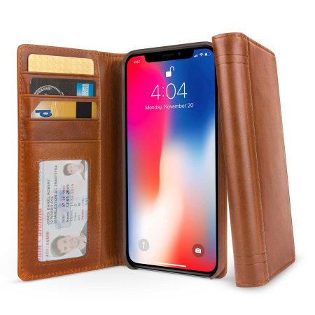 twelve south journal iphone x genuine leather wallet case - cognac