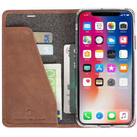 krusell sunne 4 card iphone x folio wallet case - vintage cognac