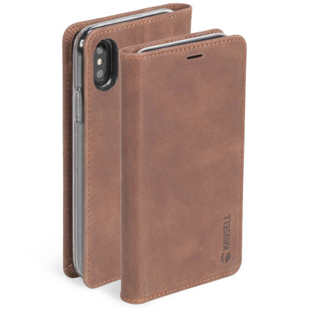 Krusell Sunne 4 Card iPhone X Folio Wallet Case - Vintage Cognac