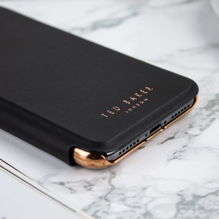 ted baker shannon mirror folio iphone x case - black / rose gold