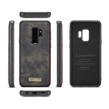 CaseMe Samsung Galaxy S9 Plus 3-in-1 Leather-Style Wallet Case - Black