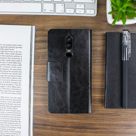 Olixar Leather-Style OnePlus 6 Wallet Stand Case - Black
