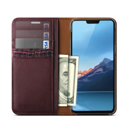 VRS Design Genuine Leather Diary LG G7 Wallet Case - Wine